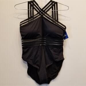 NEW Cross Front Black Swimsuit  Womens Sexy Bathing Suit Size 16